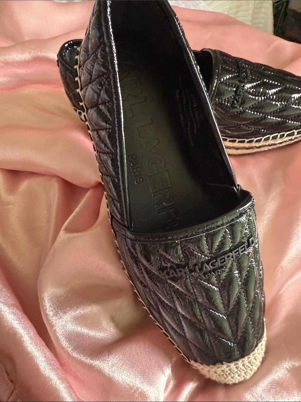 Karl Lagerfeld Paris Desta Slip-On Espadrille Platform Flats Black Womens 7M